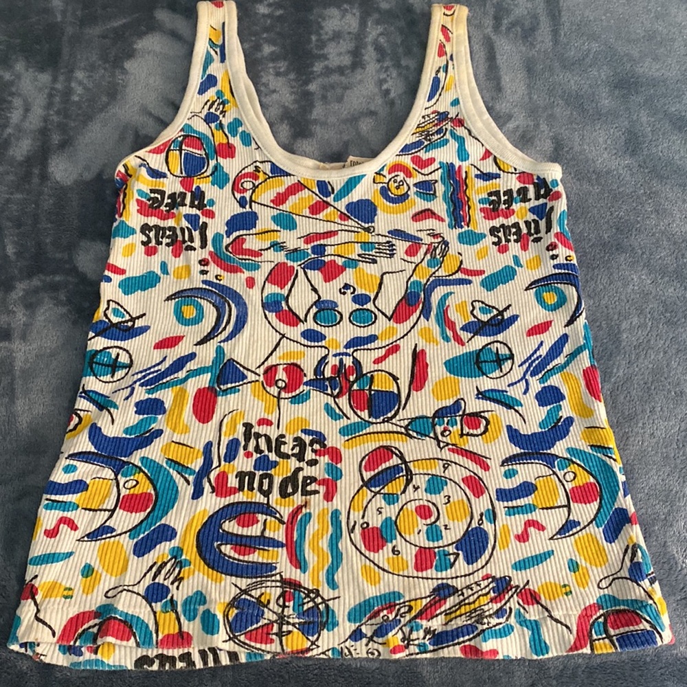 Colorful Abstract Print  Ribbed Cotton Tank Top